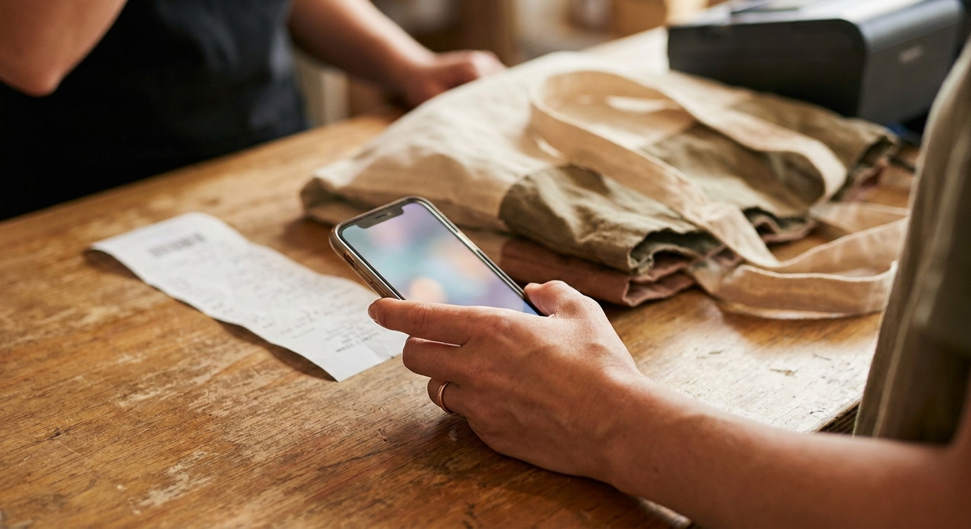 A member checking the weekly deal on their phone at the counter